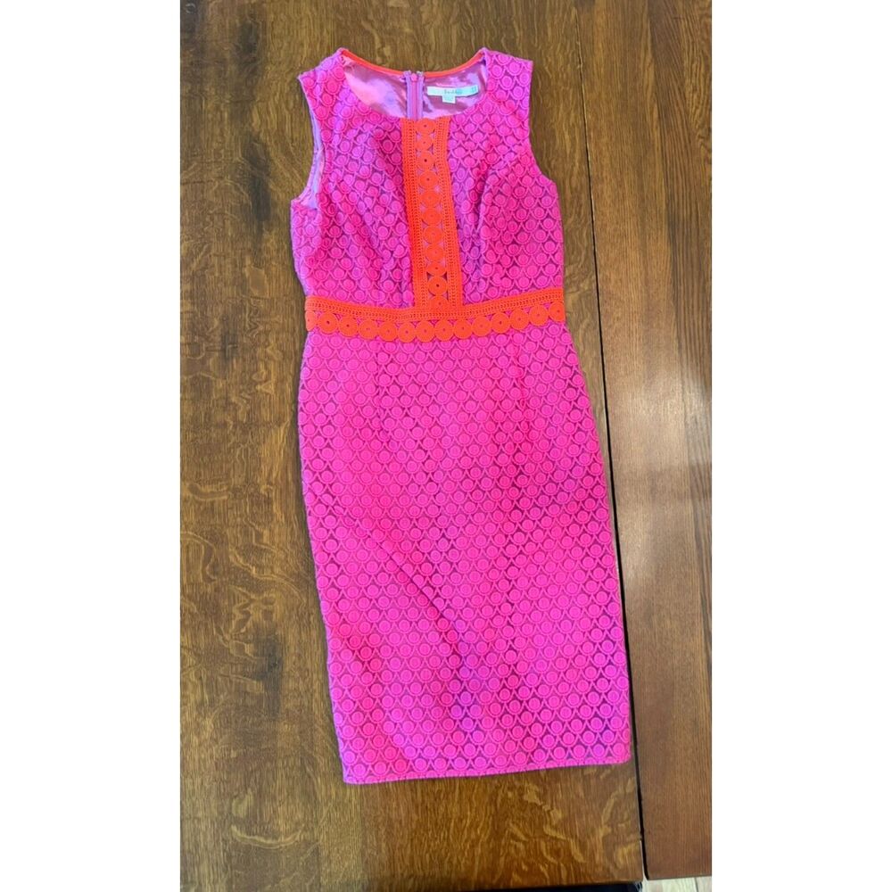 Boden Lydia Lace Crochet Sheath Dress Pink Orange Sleeveless Size US 4 UK 8 - Picture 7 of 10